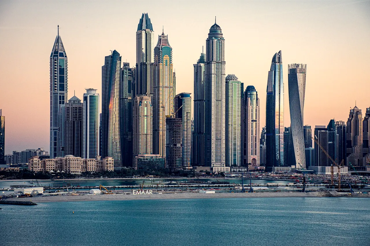 Dubai Marina towers across the water