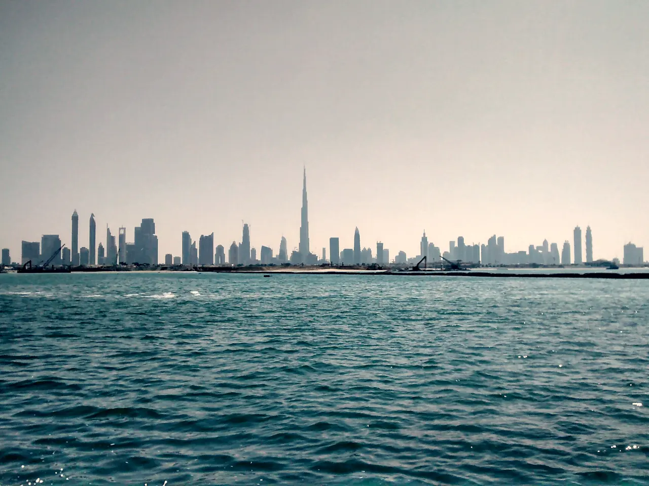Dubai skyline seen from the sea off La Mer